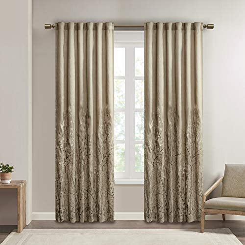 Tan Curtains For Living Room , Transitional-Rod Pocket Light Curtains For Bedroom , Andora Embroidered Back Tab Fabric Window Curtains , 50X95", 1-Panel Pack