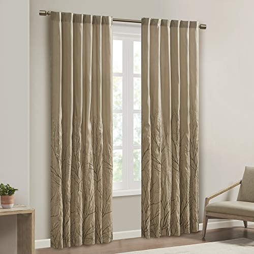 Tan Curtains For Living Room , Transitional-Rod Pocket Light Curtains For Bedroom , Andora Embroidered Back Tab Fabric Window Curtains , 50X95", 1-Panel Pack