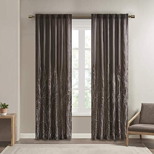 Chocolate Curtains For Living Room , Transitional-Rod Pocket Light Curtains For Bedroom , Andora Embroidered Back Tab Fabric Window Curtains , 50X95", 1-Panel Pack