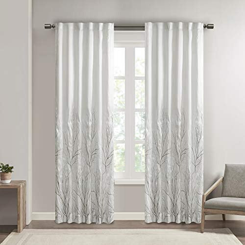White Curtains For Living room , Transitional-Rod Pocket Curtains For Bedroom , Andora Embroidered Back Tab Fabric Window Curtains , 50X95", 1-Panel Pack