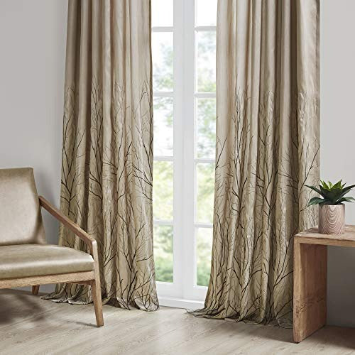 Tan Curtains For Living Room , Transitional-Rod Pocket Light Curtains For Bedroom , Andora Embroidered Back Tab Fabric Window Curtains , 50x84", 1-Panel Pack