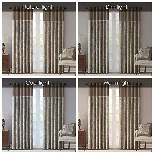 Madison Park MP40-2679 Aubrey Faux Silk Paisley Jacquard, Rod Pocket Curtain with Privacy Lining for Living Room, Kitchen, Bedroom and Dorm, 50" x 108"