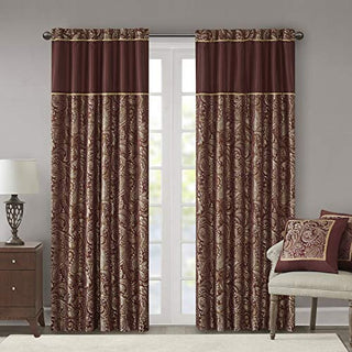 Madison Park Aubrey Faux Silk Privacy Curtain Panel, Burgundy