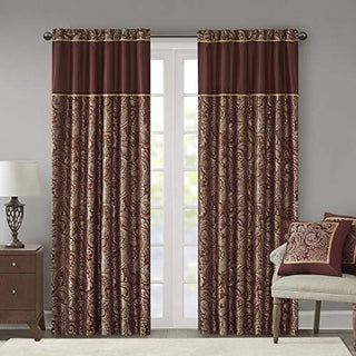 Madison Park Aubrey Faux Silk Privacy Curtain Panel, Rod Pocket And Back Tabs, Burgundy