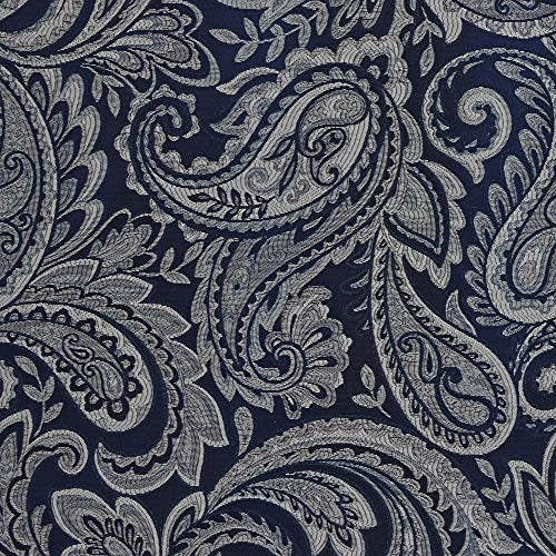 Madison Park - MP40-4896 Aubrey Faux Silk Paisley Jacquard, Rod Pocket Curtain with Privacy Lining for Living Room, Kitchen, Bedroom and Dorm, 50" x 84", Navy