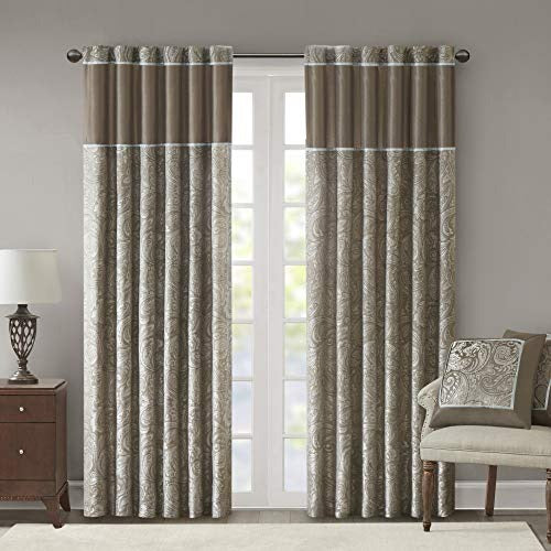 Madison Park Aubrey Faux Silk Paisley Jacquard, Rod Pocket Curtain with Privacy Lining for Living Room, Kitchen, Bedroom and Dorm, 50 in x 95 in