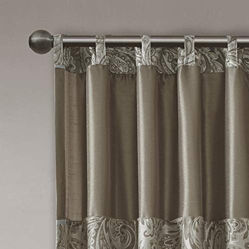 Madison Park Aubrey Faux Silk Paisley Jacquard, Rod Pocket Curtain with Privacy Lining for Living Room, Kitchen, Bedroom and Dorm, 50 in x 95 in