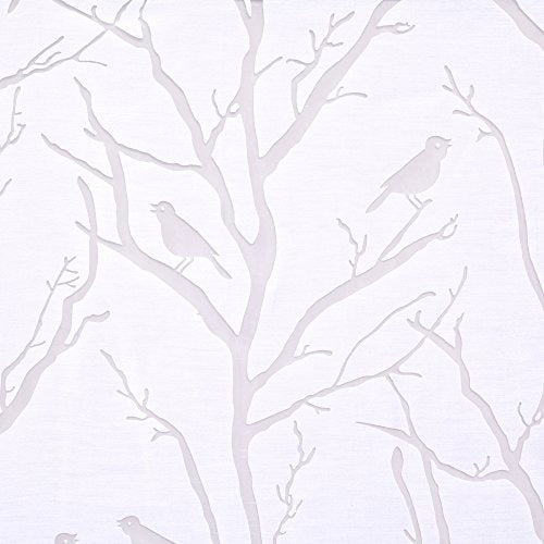 Madison Park Semi Sheer Single Curtain Modern Contemporary Botanical Print Out Design Grommet Top, Window Drape for Living Room, Bedroom and Dorm, 50x84, Bird White