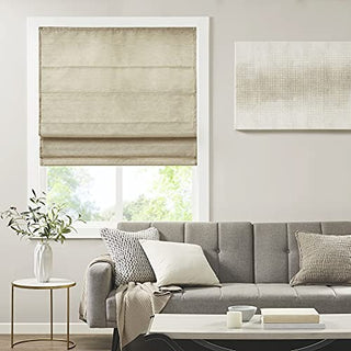 Madison Park Como Printed Faux Silk Cordless Roman Shade, Taupe, 31 x 64 in
