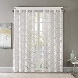 Madison Park Eden Sheer Curtain Panel, Grommet Top, White, 50 x 63 in