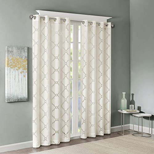 Madison Park Eden Single Curtain for Bedroom, Modern Contemporary Light Sheers for Living Room, Geometric Pattern with Grommet, 50x63, Ivory