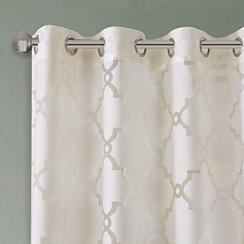 Madison Park Eden Single Curtain for Bedroom, Modern Contemporary Light Sheers for Living Room, Geometric Pattern with Grommet, 50x84, Ivory