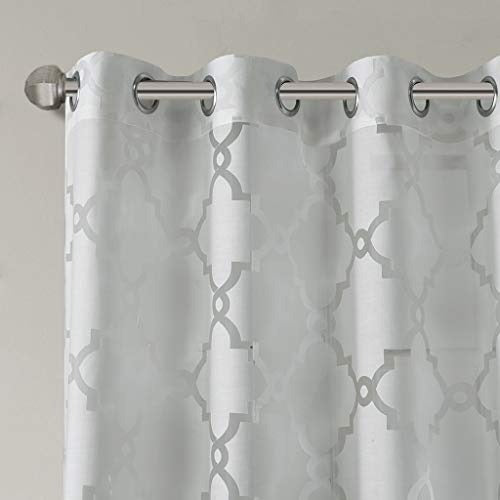 Madison Park Eden Sheer Single Curtain for Bedroom, Modern Contemporary Light Sheers for Living Room, Geometric Pattern with Grommet, 50x63, Grey