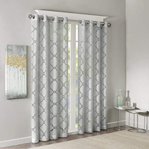 Madison Park Eden Sheer Single Curtain for Bedroom, Modern Contemporary Light Sheers for Living Room, Geometric Pattern with Grommet, 50x84, Grey