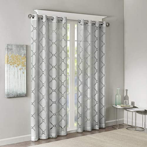 Madison Park Eden Sheer Single Curtain for Bedroom, Modern Contemporary Light Sheers for Living Room, Geometric Pattern with Grommet, 50x95, Grey