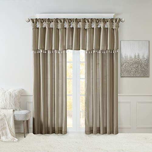 Madison Park Emilia Faux Silk Single Curtain with Privacy Lining, DIY Twist Tab Top Window Drape for Living Room, Bedroom and Dorm, 50 x 84 in, Pewter