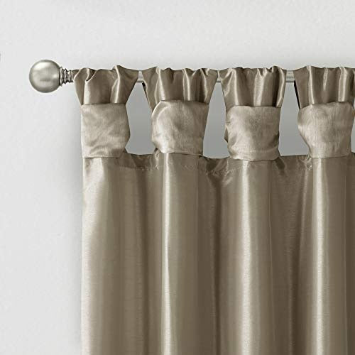 Madison Park Emilia Faux Silk Single Curtain with Privacy Lining, DIY Twist Tab Top Window Drape for Living Room, Bedroom and Dorm, 50 x 95 in, Pewter