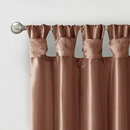 Madison Park Emilia Faux Silk Single Curtain with Privacy Lining, DIY Twist Tab Top, Window Drape for Living Room, Bedroom and Dorm, 50x108, Spice Red