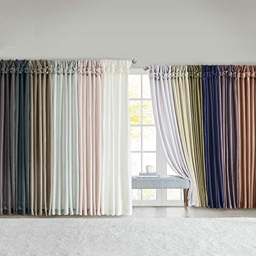 Madison Park Emilia Faux Silk Single Curtain with Privacy Lining, DIY Twist Tab Top Window Drape for Living Room, Bedroom and Dorm, 50 x 108 in, Pewter