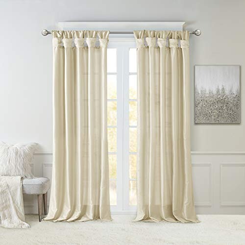 Madison Park Emilia Faux Silk Single Curtain with Privacy Lining, DIY Twist Tab Top, Window Drape for Living Room, Bedroom and Dorm, 50x108, Champagne