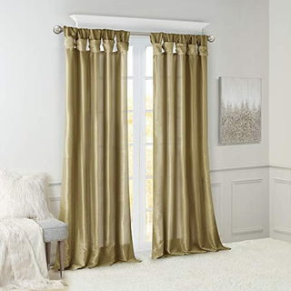 Madison Park Emilia Faux Silk Privacy Curtain Panel, Twist Tab, Bronze, 50 x 108 in