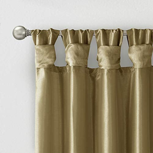 Madison Park Emilia Faux Silk Single Curtain with Privacy Lining, DIY Twist Tab Top Window Drape for Living Room, Bedroom and Dorm, 50 x 108 in, Bronze