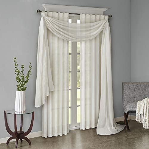 Madison Park Harper Sheer Bedroom, Modern Contemporary Window Curtain for Kitchen, Solid Fabric Panels, 42" x 216", White