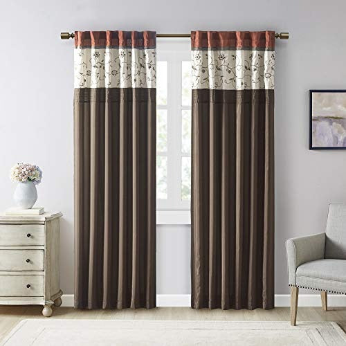 Madison Park Serene Embroidered Light Filtering Treatment Curtain Rod Pocket/Back Tab Single Window Panel Drape for Bedroom Livingroom and Dorm, 50 x 84 in, Spice