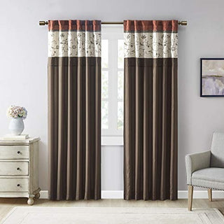 Madison Park Serene Light Filtering Curtain Panel, Rod Pocket And Back Tabs, Spice, 50 x 84 in