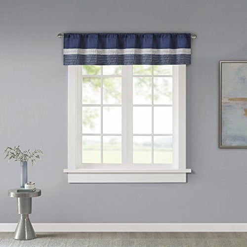 Madison Park Amherst Single Panel Faux Silk Rod Pocket Curtain With Privacy Lining for Living Room, Window Drapes for Bedroom and Dorm, 50x18, Navy
