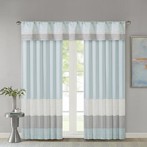 Madison Park Amherst Single Panel Faux Silk Rod Pocket Curtain With Privacy Lining for Living Room, Window Drapes for Bedroom and Dorm, 50x18, Aqua