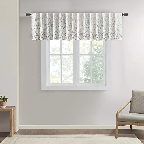 Andora Embroidered Rod Pocket Valance , Tree Small Faux Silk Valances for Window , 50X18" , White