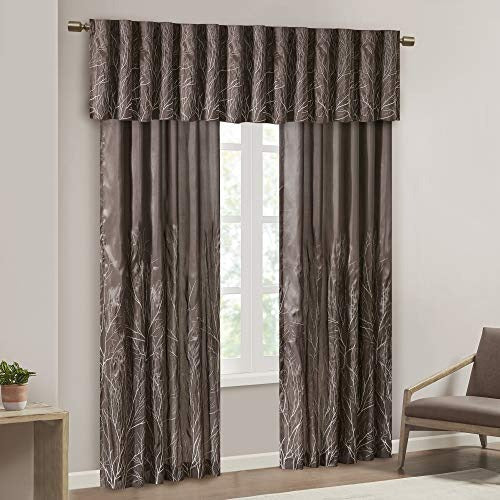 Andora Embroidered Rod Pocket Valance , Tree Small Faux Silk Valances for Window , 50X18" , Chocolate