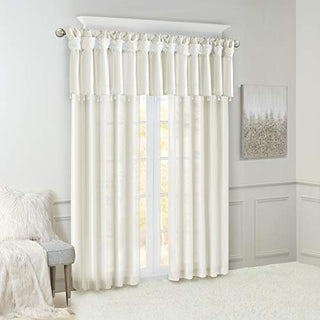 Madison Park Emilia Faux Silk Valance with Beads, White, 50 x 26 in