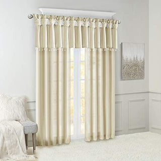 Madison Park Emilia Faux Silk Valance with Beads, Champagne, 50 x 26 in