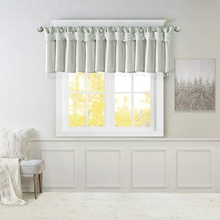 Madison Park Emilia Faux Silk Valance with Beads, Dust Aqua, 50 x 26 in
