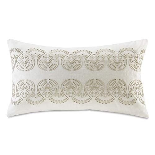 Harbor House Modern Design Decorative Pillow Hypoallergenic Sofa Cushion Lumbar, Back Support, Oblong 12" x 20", Embroidery White
