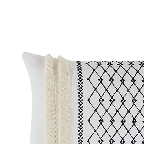 Bea Embroidered Cotton Accent Throw Pillow , Mid-Century Geometric Fashion Oblong Decorative Pillow , 12"W X 20"L , Ivory