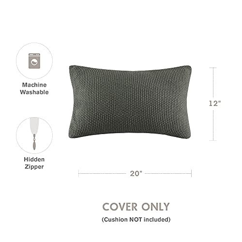 INK+IVY Bree Knit Throw Pillow Cover, Casual Oblong Decorative Pillow Cover, 12X20, Charcoal