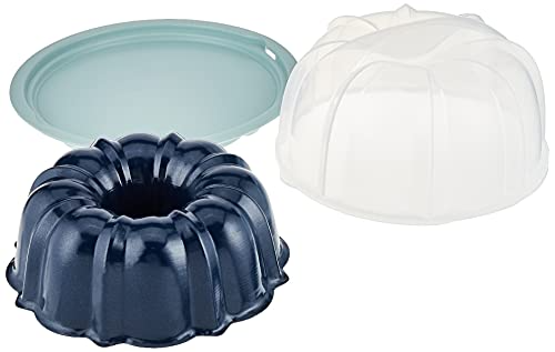 Nordic Ware Bundt Translucent Cake Keeper, 12 Cup Capacity, Sea Glass base with Navy pan