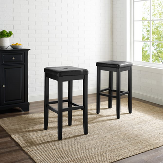 Upholstered Square Seat Bar Stool (Set of 2), 24-inch, Black