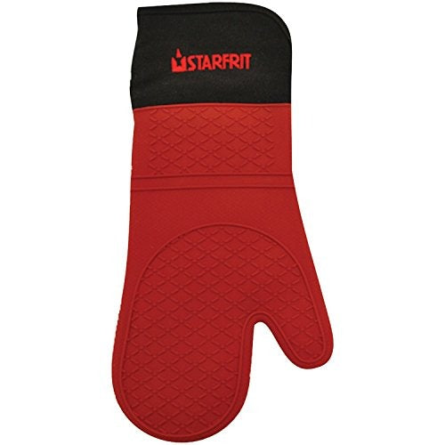 Starfrit 15" Silicone Oven Glove with Cotton Liner, Red/Black
