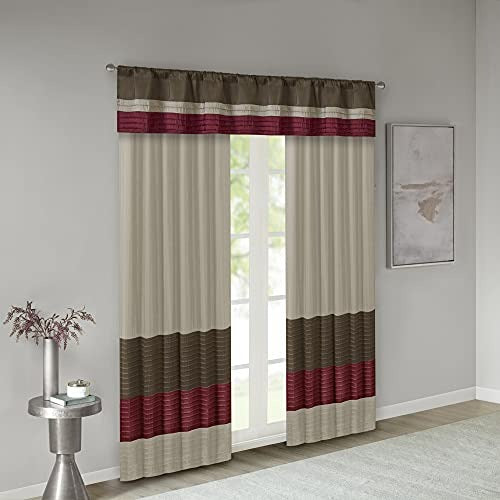 Madison Park Amherst Single Panel Faux Silk Rod Pocket Curtain With Privacy Lining for Living Room, Window Drapes for Bedroom and Dorm, 50x18, Red