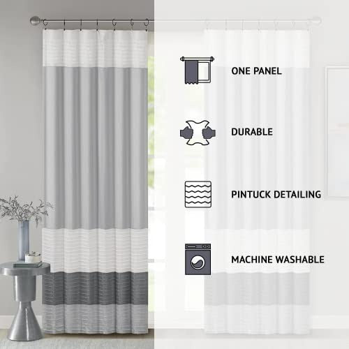 Madison Park Amherst Single Panel Faux Silk Rod Pocket Curtain With Privacy Lining for Living Room, Window Drape for Bedroom and Dorm, 50x84, Grey