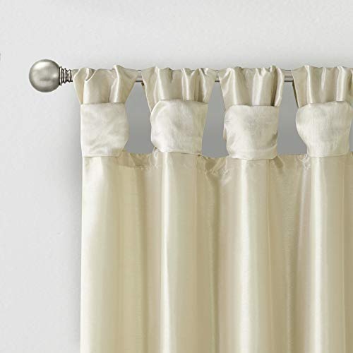 Madison Park Emilia Faux Silk Single Curtain with Privacy Lining, DIY Twist Tab Top Window Drape for Living Room, Bedroom and Dorm, 50 x 120 in, Champagne