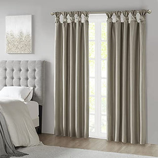 Madison Park Emilia Faux Silk Total Blackout Curtain Panel, Twist Tab, Pewter, 50 x 95 in