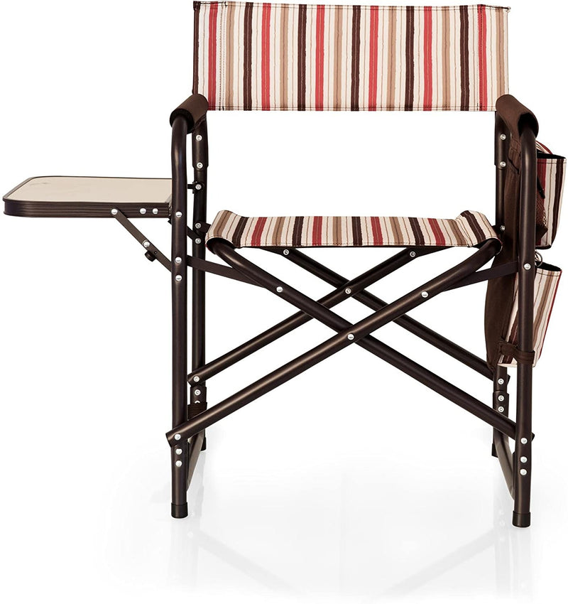 Sports Chair with Side Table - Beach Chair - Camp Chair for Adults, (Moka - Brown with Beige & Red Accents)