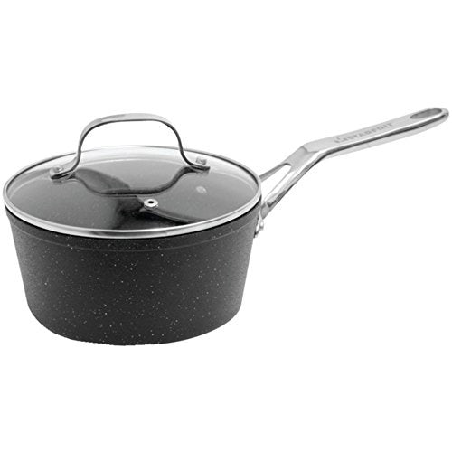 THE ROCK by Starfrit 2-Quart Saucepan with Glass Lid and Stainless Steel Handle, Black