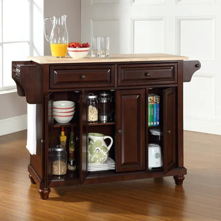 Cambridge Full Size Kitchen Island with Natural Wood Top, Mahogany
