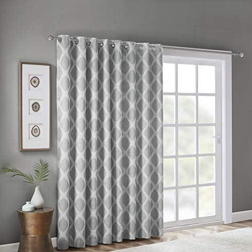 SUNSMART Blakesly Blackout Curtains Patio Window, Ikat Print, Grommet Top Living Room Decor, Thermal Insulated Light Blocking Drape for Bedroom and Apartments, 100" x 84", Grey